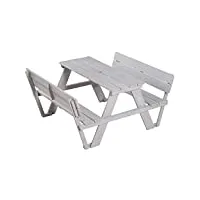 roba ensemble de table et bancs avec dossier picnic for 4 outdoor+ 4 places - bois massif résistant aux intempéries - 89 x 107 cm - supporte 100 kg - teinté en gris