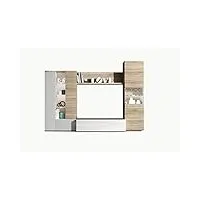pegane meuble tv coloris blanc brillant/chêne canadien en mélamine - dim : 185 x 260 x 42 cm