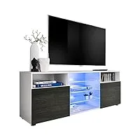 extremefurniture t38 meuble tv, carcasse en blanc mat/façade en carbone mat + led bleues