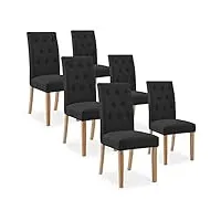 intense deco lot de 6 chaises capitonnées gaya tissu noir