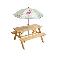 fun house 713205 flamant rose table pique nique en bois avec parasol pour enfant rose