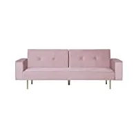 canapé clic-clac en velours rose avec fonction lit et pieds dorés pour salon au design glamour beliani