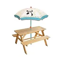 fun house 713144 indian panda table pique nique en bois avec parasol pour enfant, blanc