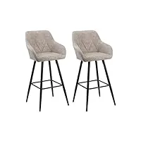 lot 2 tabourets chaises de bar tapissés en tissu beige avec pieds noirs design tendance pour cuisine ou salle à manger rétro glamour beliani