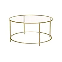 vasagle table basse salon, meuble de salon en verre, cadre en aer, table basse ronde, doré lgt21g