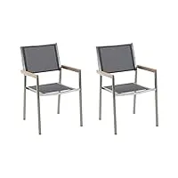 lot de 2 chaises de jardin empilables gris et argenté en tissu et inox grosseto