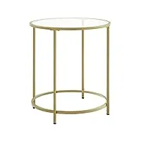 vasagle table d’appoint ronde, dessus en verre trempé, cadre en métal, bout de canapé, table console, table de chevet, pour salon, balcon, doré et transparent lgt20g