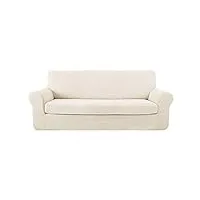 deconovo 1 pièce housse canapé extensible revêtement de canapé confortable jacquard housse de canapé 3 place avec accoudoirs 185x83x89cm blanc