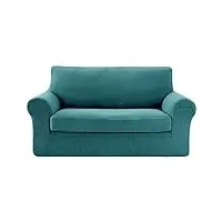 deconovo 1 pièce housse de canapé 2 place avec accoudoirs pour chambre salon housse canapé extensible confortable turquoise 152x83x89cm