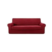 deconovo 1 pièce housse de canapé pour housse canapé confortable extensible 3 place revêtement de canapé avec accoudoirs jacquard noël rouge 185x83x89cm