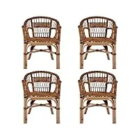 festnight fauteuil en rotin lot de 4 chaises d'extérieur fauteuil de jardin chaise de jardin résine tressée naturelle 55 x 59 x 81 cm