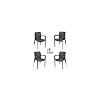 keter bali - lot de 4 chaises de jardin pour intérieur et extérieur avec accoudoirs, idéales pour jardins et terrasses, empilable, résine avec finition en rotin plat, couleur graphite