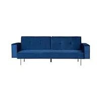 canapé clic-clac en velours bleu foncé avec fonction lit et pieds dorés pour salon au design glamour beliani