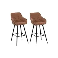 lot 2 tabourets chaises de bar tapissés en tissu marron avec pieds noirs design tendance pour cuisine ou salle à manger rétro glamour beliani