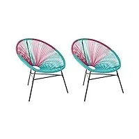 set 2 chaises fauteuils spaghetti en rotin pe bleu rose et acier design tendance pour chambre salon terrasse ou jardin moderne et industriel beliani