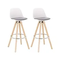 woltu® lot de 2 tabouret de bar en similicuir siège tabouret de cuisine avec repose-pied,gris+blanc bh45grw-2