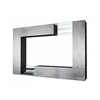 vladon meuble tv mural mirage, ensemble étagère tv avec panneau arrière et 2 portes, 2 clapets et 6 étagères en verre, noir mat/aspect béton oxyde (262 x 183 x 39 cm)