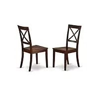 east west furniture boston lot de 2 chaises de salle à manger en bois avec dossier croisé acajou