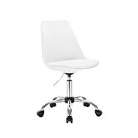 woltu bs39ws tabouret à roulettes chaise de bureau en similicuir tabouret de bureau pivotant 360° réglable en hauteur,blanc