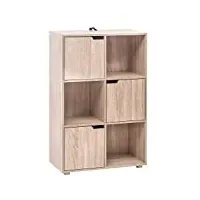 woltu bibliothèque armoire etagère de rangement 59,6x29x91cm en mdf pour salon bureau avec 3 portes 6 compartiments,sk001hei