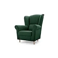 e-meubles fauteuil à oreilles pour le salon la chambre à coucher pieds en bois tissu au touche agreable silabella (vert)