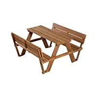 roba ensemble de table et bancs avec dossier picnic for 4 outdoor+ 4 places - bois massif résistant aux intempéries - 89 x 107 cm - supporte 100 kg - teinté en teck