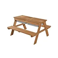 roba table pique-nique pour enfants play en bois massif avec 2 bacs à sable et eau intégrés - résistante aux intempéries - marron