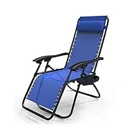vounot chaise longue inclinable avec support de gobelet amovible chaise de jardin pliable en textilène chaise longue avec rembourrage de tête charge max 120kg fauteuil relax bleu