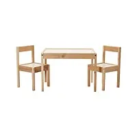 ikea latt table d’enfant avec 2 chaises, blanc/pin - pour pièces ou chambres de petite taille