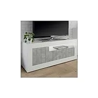 tousmesmeubles meuble tv 3 portes blanc/béton ciré clair - lubio - l 138 x l 42 x h 56 cm - neuf
