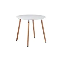 eggree table salle à manger ronde pour 2 4 personne table de cuisine scandinave design, pieds en bois, 80x80x73cm blanche