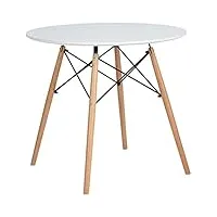 dorafair table à manger ronde blanche moderne scandinave table de salle à manger pieds naturels 80 x 80 x 75 cm