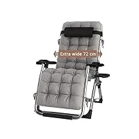 fauteuil relax pliante, chaise longue de jardin avec appuie-tête, dossier réglable léger pliable charge maximale 200 kg pour jardin, balcon, plage terrasse (couleur : with gray cushions)
