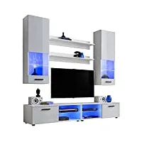 extremefurniture vida meuble tv, carcasse en blanc mat/façade en blanc brillant + led multicolores avec télécommande