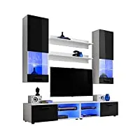 extremefurniture vida meuble tv, carcasse en blanc mat/façade en noir brillant + led multicolores avec télécommande