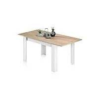 habitdesign table de salle à manger extensible, chêne canadien et blanc artik, dimensions 140 x 78 x 90 cm