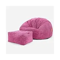 lounge pug, pouf poire classique avec repose-pied, pompon rose