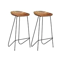 vidaxl 2x bois d'acacia massif tabourets de bar chaise de bistrot chaise de salle à manger siège de pub chaise de cuisine maison salle de séjour