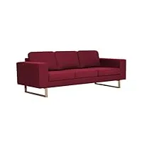 vidaxl canapé à 3 places banquette sofa de salon causeuse meuble de salon mobilier de salon maison salle de séjour intérieur tissu rouge bordeaux