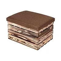 laublust tabouret de caisse à vin - 50 x 40 x 30 cm, marron flammé - coussin marron | tabouret en bois - pour l'intérieur et l'extérieur - banc de rangement avec couvercle - repose-pieds