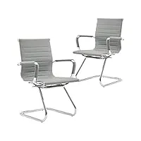 wahson chaise de bureau reunion, chaises réception cuir fauteuil de bureau ergonomique avec accoudoirs chromés, chaise visiteur lot de 2 gris
