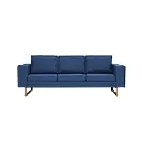 vidaxl canapé à 3 places banquette sofa de salon causeuse meuble de salon mobilier de salon maison salle de séjour intérieur tissu bleu