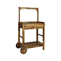 chariot de cuisine de jardin bois d'acacia 92x43,5x141,5 cm meubles chariots et îlots dessertes