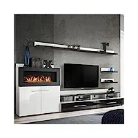 nouvomeuble meuble tv avec rangement et cheminée noir laqué martano