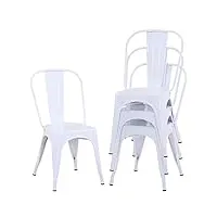 fdw lot de 4 chaises de salle à manger en métal pour intérieur ou extérieur, chaises de terrasse, chaises de cuisine, chaises de restaurant empilables en métal, chaises de bar tolix