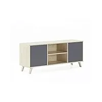 skraut home | meuble tv pour salon | 57 x 140 x 40 cm | convient pour tv 32/40/50/55/60" | modèle wind 140 | puccini | 2 portes pliantes gris