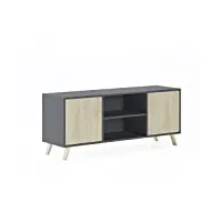 skraut home | meuble tv pour salon | 57 x 140 x 40 cm | convient pour tv 32/40/50/55/60" | modèle wind 140 | gris | 2 portes pliantes couleur puccini
