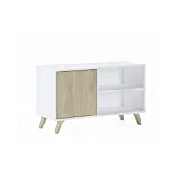 skraut home | meuble tv pour salon | 57 x 95 x 40 cm | convient pour tv 32/40" | modèle wind 100 | blanc mat | porte pliante couleur puccini