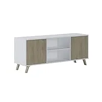 skraut home - meuble tv pour salon - 57 x 140 x 40 cm - convient pour tv 32/40/50/55/60" - modèle wind 140 - blanc mat - 2 portes battantes couleur puccini