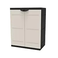 titanium plastiken armoire basse 2 portes avec étageres l70 x p44 x h88 cm beige et noire gamme titanium intérieur/extérieur